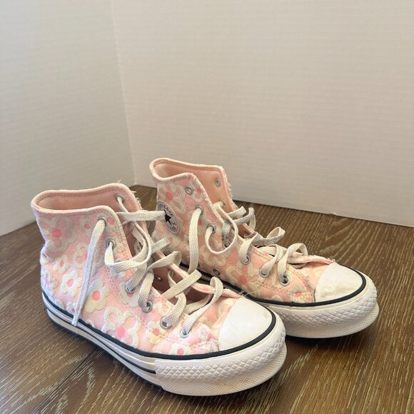 Converse High Tops - Pink with Flocked Flowers - Youth 4 - Picture 4 of 4